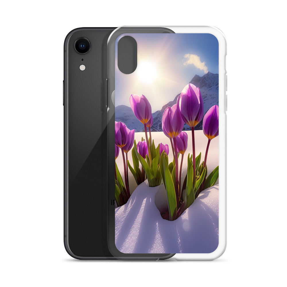 Tulpen im Schnee und in den Bergen - Blumen im Winter - iPhone Schutzhülle (durchsichtig) berge xxx