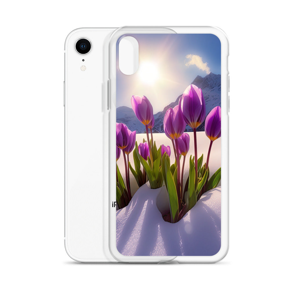 Tulpen im Schnee und in den Bergen - Blumen im Winter - iPhone Schutzhülle (durchsichtig) berge xxx