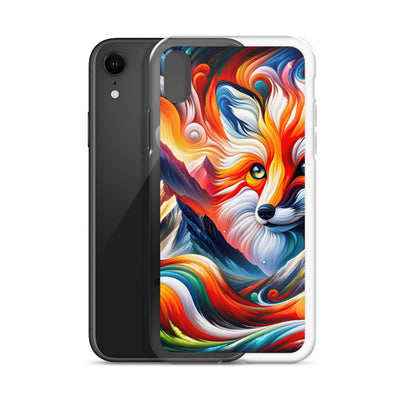 Abstrakte Kunst der Alpen voller lebendiger Farben und dynamischer Bewegung. Es dominiert ein farbiger Fuchs - iPhone Schutzhülle (durchsichtig) camping xxx yyy zzz