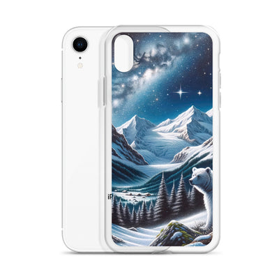 Sternennacht und Eisbär: Acrylgemälde mit Milchstraße, Alpen und schneebedeckte Gipfel - iPhone Schutzhülle (durchsichtig) camping xxx yyy zzz