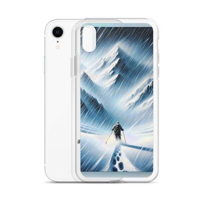 Wanderer und Bergsteiger im Schneesturm: Acrylgemälde der Alpen - iPhone Schutzhülle (durchsichtig) wandern xxx yyy zzz