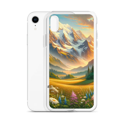 Heitere Alpenschönheit: Schneeberge und Wildblumenwiesen - iPhone Schutzhülle (durchsichtig) berge xxx yyy zzz