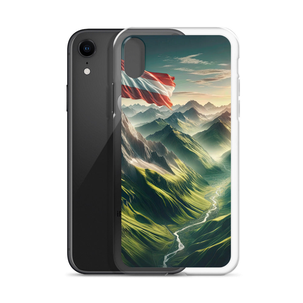 Alpen Gebirge: Fotorealistische Bergfläche mit Österreichischer Flagge - iPhone Schutzhülle (durchsichtig) berge xxx yyy zzz