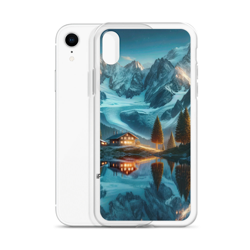 Stille Alpenmajestätik: Digitale Kunst mit Schnee und Bergsee-Spiegelung - iPhone Schutzhülle (durchsichtig) berge xxx yyy zzz