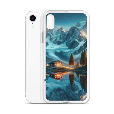 Stille Alpenmajestätik: Digitale Kunst mit Schnee und Bergsee-Spiegelung - iPhone Schutzhülle (durchsichtig) berge xxx yyy zzz