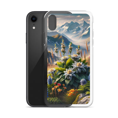 Alpine Flora: Digitales Kunstwerk mit lebendigen Blumen - iPhone Schutzhülle (durchsichtig) berge xxx yyy zzz