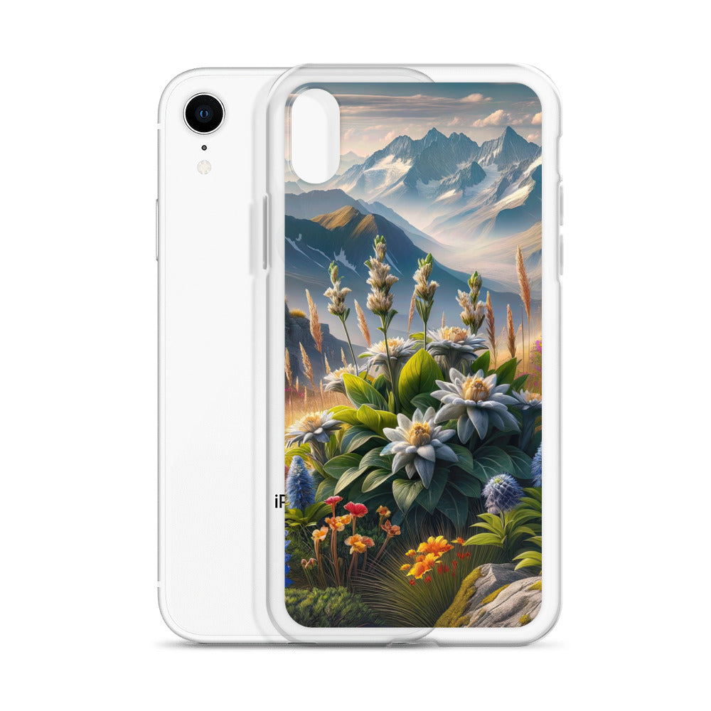 Alpine Flora: Digitales Kunstwerk mit lebendigen Blumen - iPhone Schutzhülle (durchsichtig) berge xxx yyy zzz