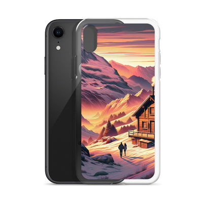 Berghütte im goldenen Sonnenuntergang: Digitale Alpenillustration - iPhone Schutzhülle (durchsichtig) berge xxx yyy zzz