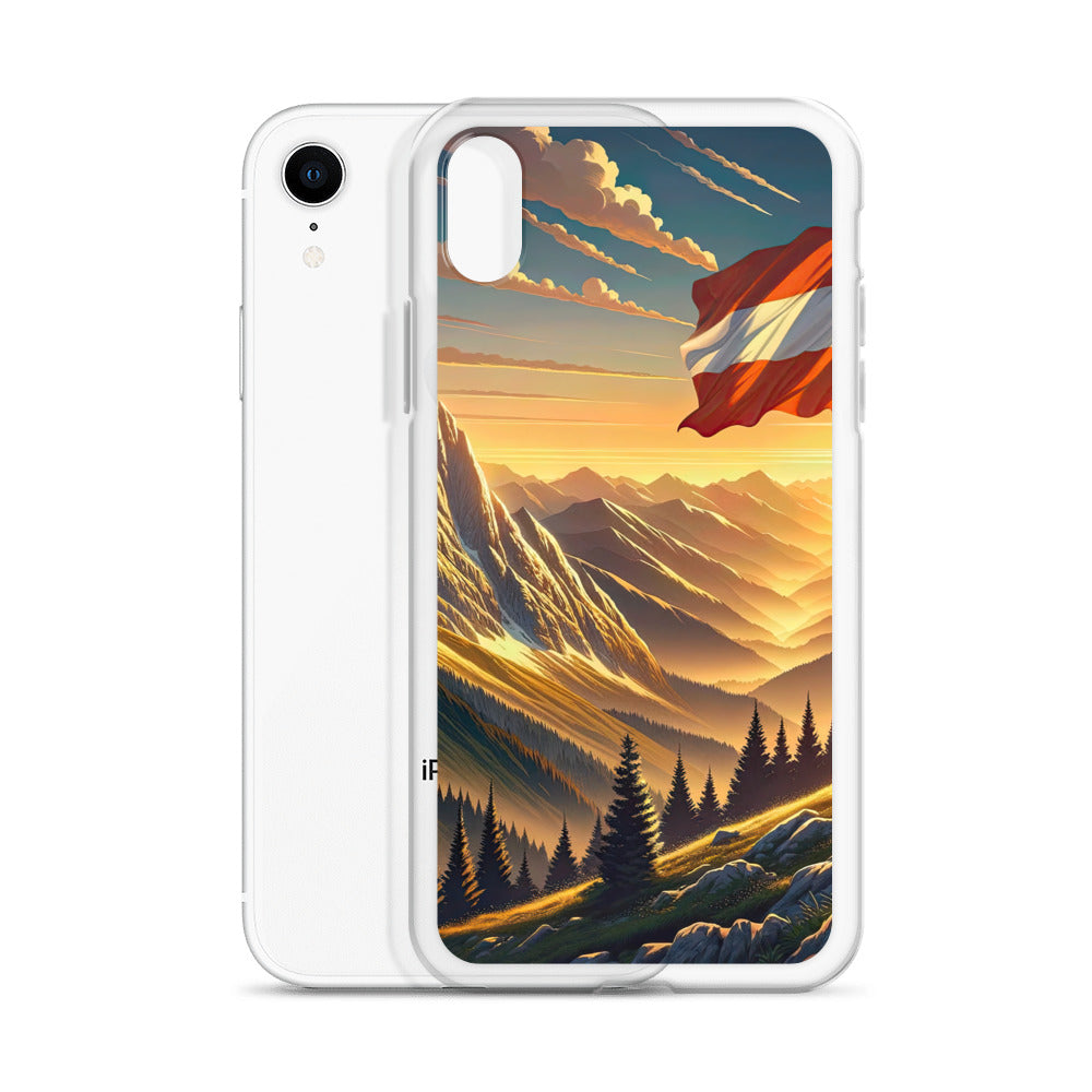 Ruhiger Alpenabend mit österreichischer Flagge und goldenem Sonnenuntergang - iPhone Schutzhülle (durchsichtig) berge xxx yyy zzz