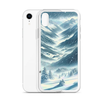 Alpine Wildnis im Wintersturm mit Skifahrer, verschneite Landschaft - iPhone Schutzhülle (durchsichtig) klettern ski xxx yyy zzz