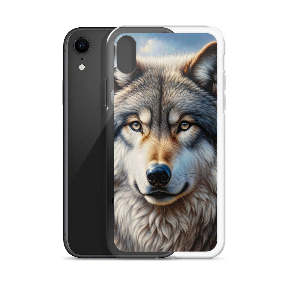 Porträt-Ölgemälde eines prächtigen Wolfes mit faszinierenden Augen (AN) - iPhone Schutzhülle (durchsichtig) xxx yyy zzz