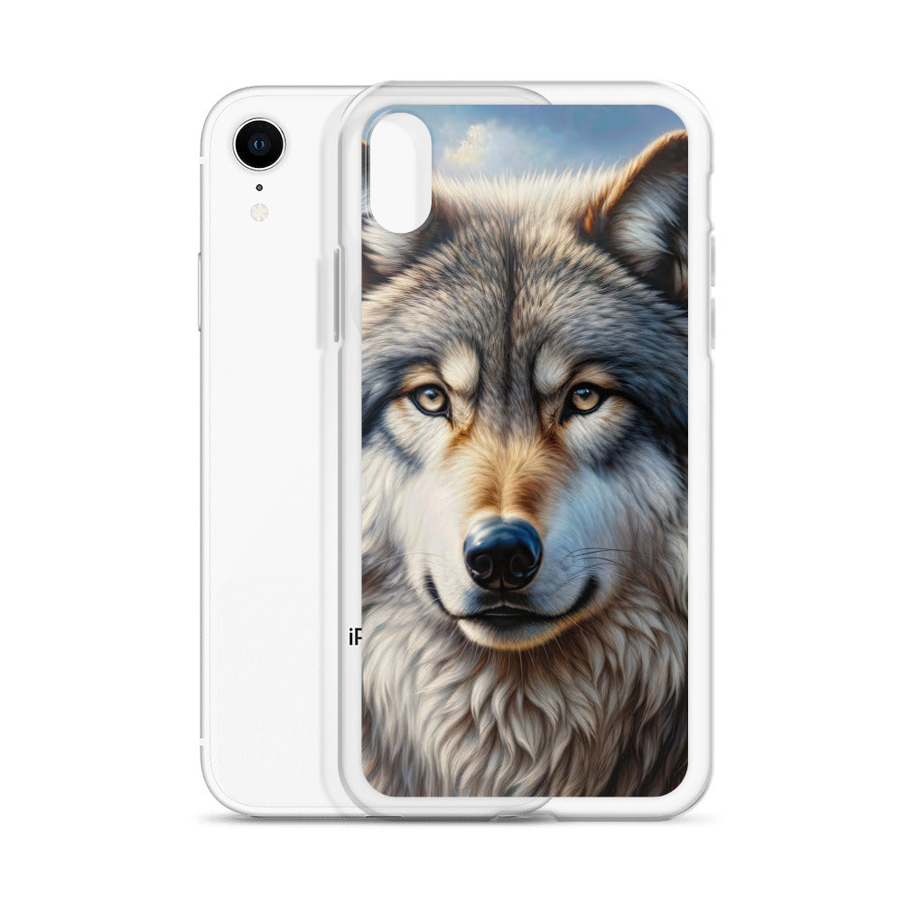 Porträt-Ölgemälde eines prächtigen Wolfes mit faszinierenden Augen (AN) - iPhone Schutzhülle (durchsichtig) xxx yyy zzz