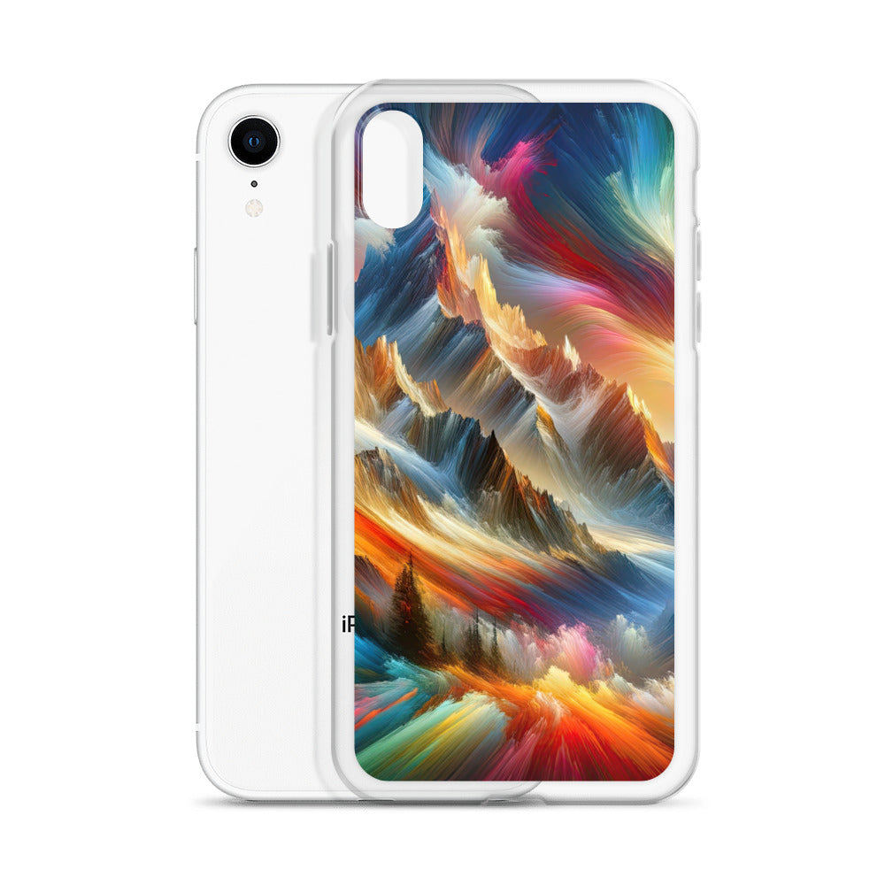 Lebendige abstrakte Alpendarstellung in populärem Kunststil - iPhone Schutzhülle (durchsichtig) berge xxx yyy zzz