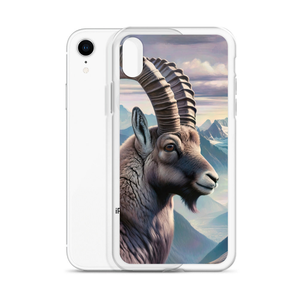 Digitales Steinbock-Porträt vor Alpenkulisse - iPhone Schutzhülle (durchsichtig) berge xxx yyy zzz