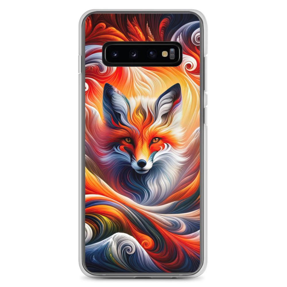 Abstraktes Kunstwerk, das den Geist der Alpen verkörpert. Leuchtender Fuchs in den Farben Orange, Rot, Weiß - Samsung Schutzhülle (durchsichtig) camping xxx yyy zzz Samsung Galaxy S10+