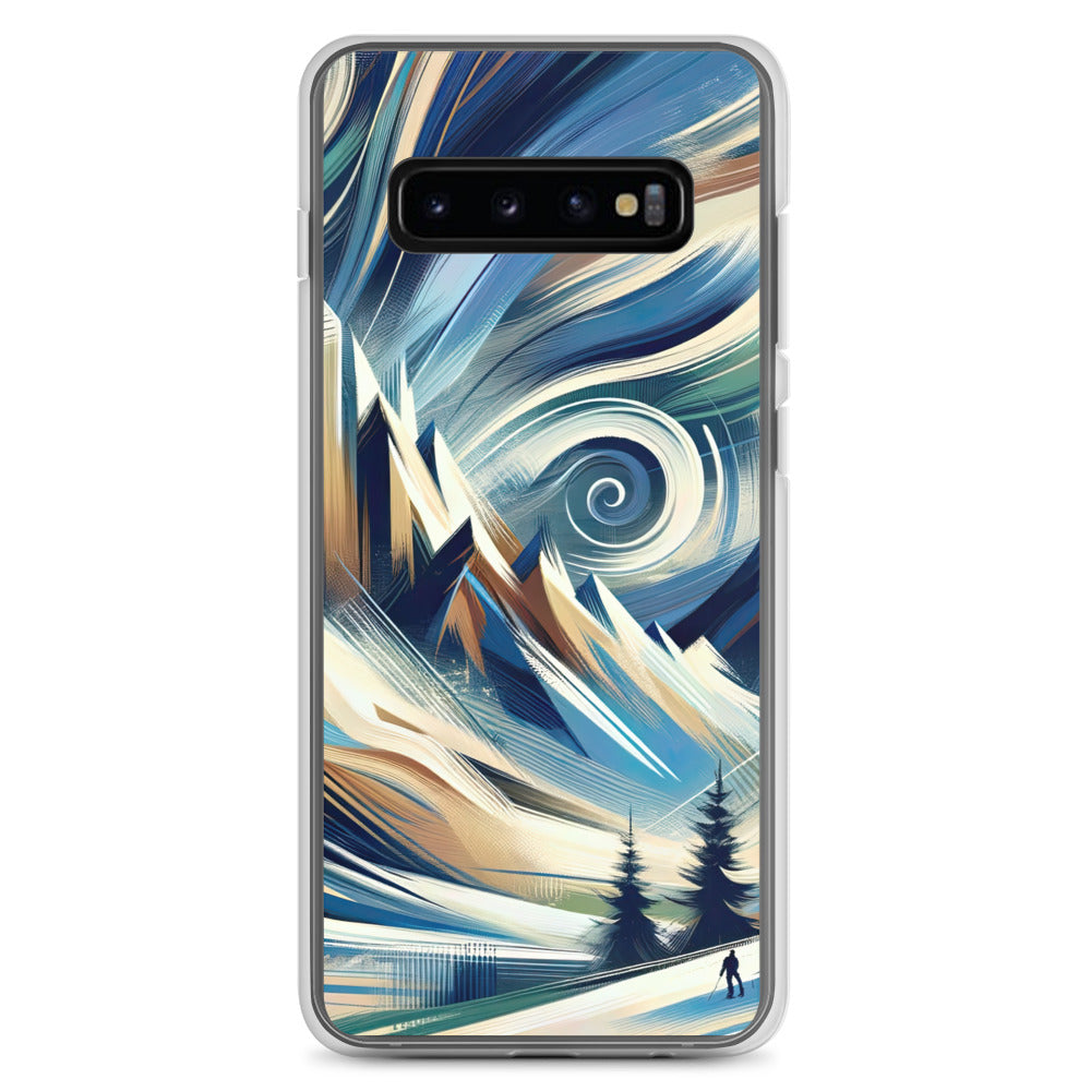 Abstrakte Kunst, die die Essenz der Alpen einfängt. Kräftige Pinselstriche stellen Gipfel und Muster dar - Samsung Schutzhülle (durchsichtig) berge xxx yyy zzz Samsung Galaxy S10+