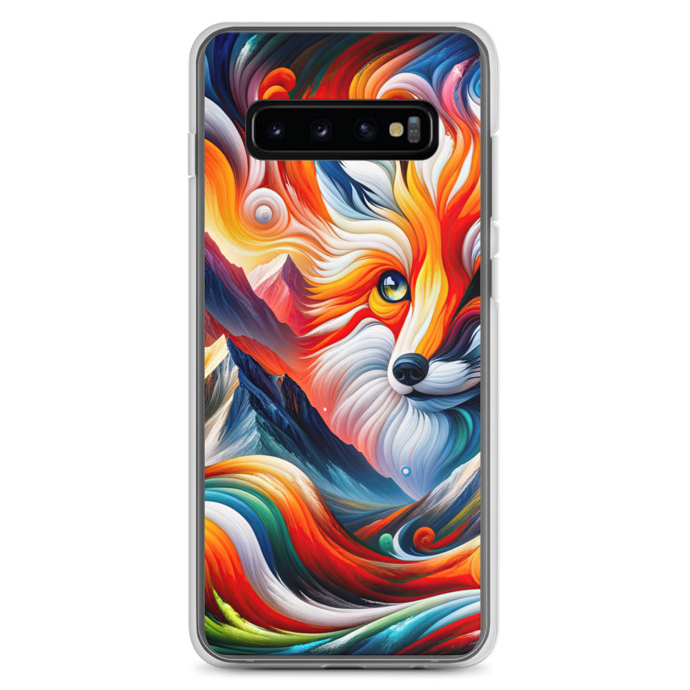 Abstrakte Kunst der Alpen voller lebendiger Farben und dynamischer Bewegung. Es dominiert ein farbiger Fuchs - Samsung Schutzhülle (durchsichtig) camping xxx yyy zzz Samsung Galaxy S10+