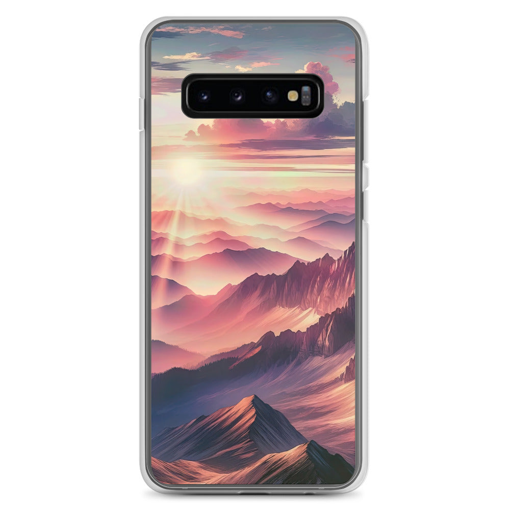 Schöne Berge bei Sonnenaufgang: Malerei in Pastelltönen - Samsung Schutzhülle (durchsichtig) berge xxx yyy zzz Samsung Galaxy S10+