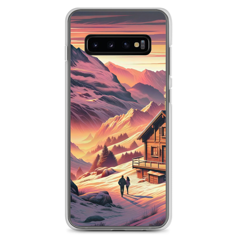 Berghütte im goldenen Sonnenuntergang: Digitale Alpenillustration - Samsung Schutzhülle (durchsichtig) berge xxx yyy zzz Samsung Galaxy S10+