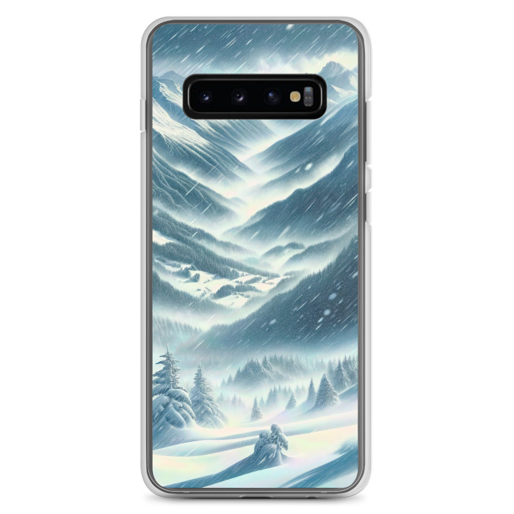 Alpine Wildnis im Wintersturm mit Skifahrer, verschneite Landschaft - Samsung Schutzhülle (durchsichtig) klettern ski xxx yyy zzz Samsung Galaxy S10+