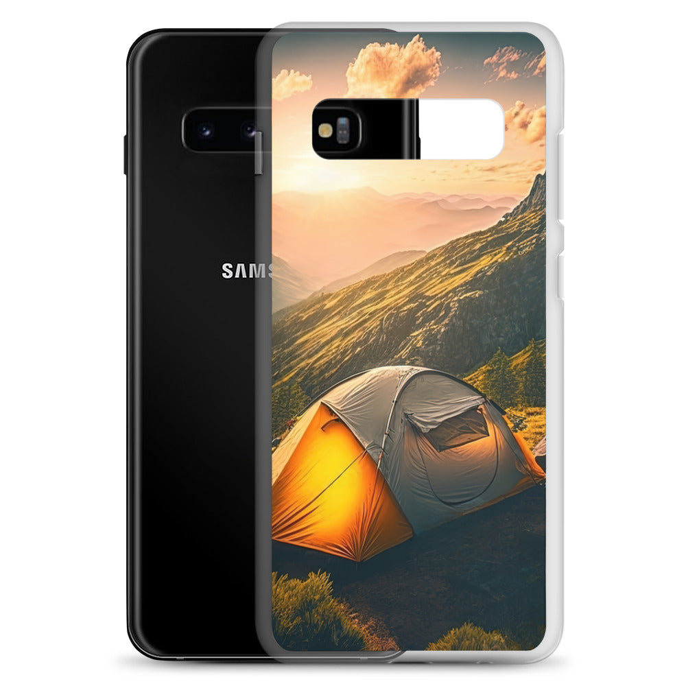 Zelt auf Berg im Sonnenaufgang - Landschafts - Samsung Schutzhülle (durchsichtig) camping xxx