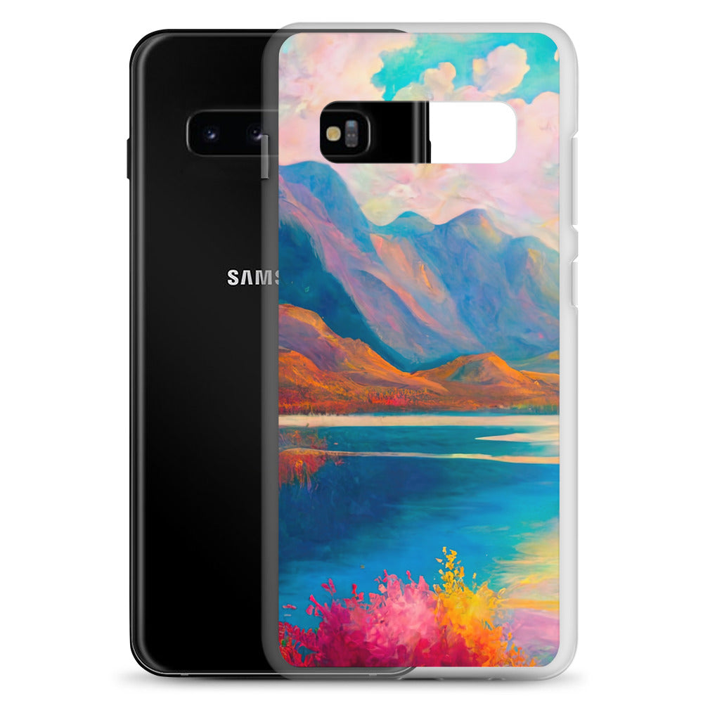 Berglandschaft und Bergsee - Farbige Ölmalerei - Samsung Schutzhülle (durchsichtig) berge xxx