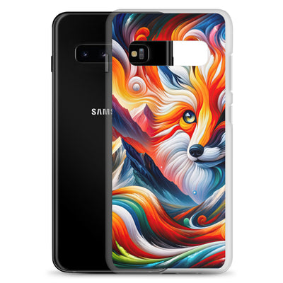 Abstrakte Kunst der Alpen voller lebendiger Farben und dynamischer Bewegung. Es dominiert ein farbiger Fuchs - Samsung Schutzhülle (durchsichtig) camping xxx yyy zzz