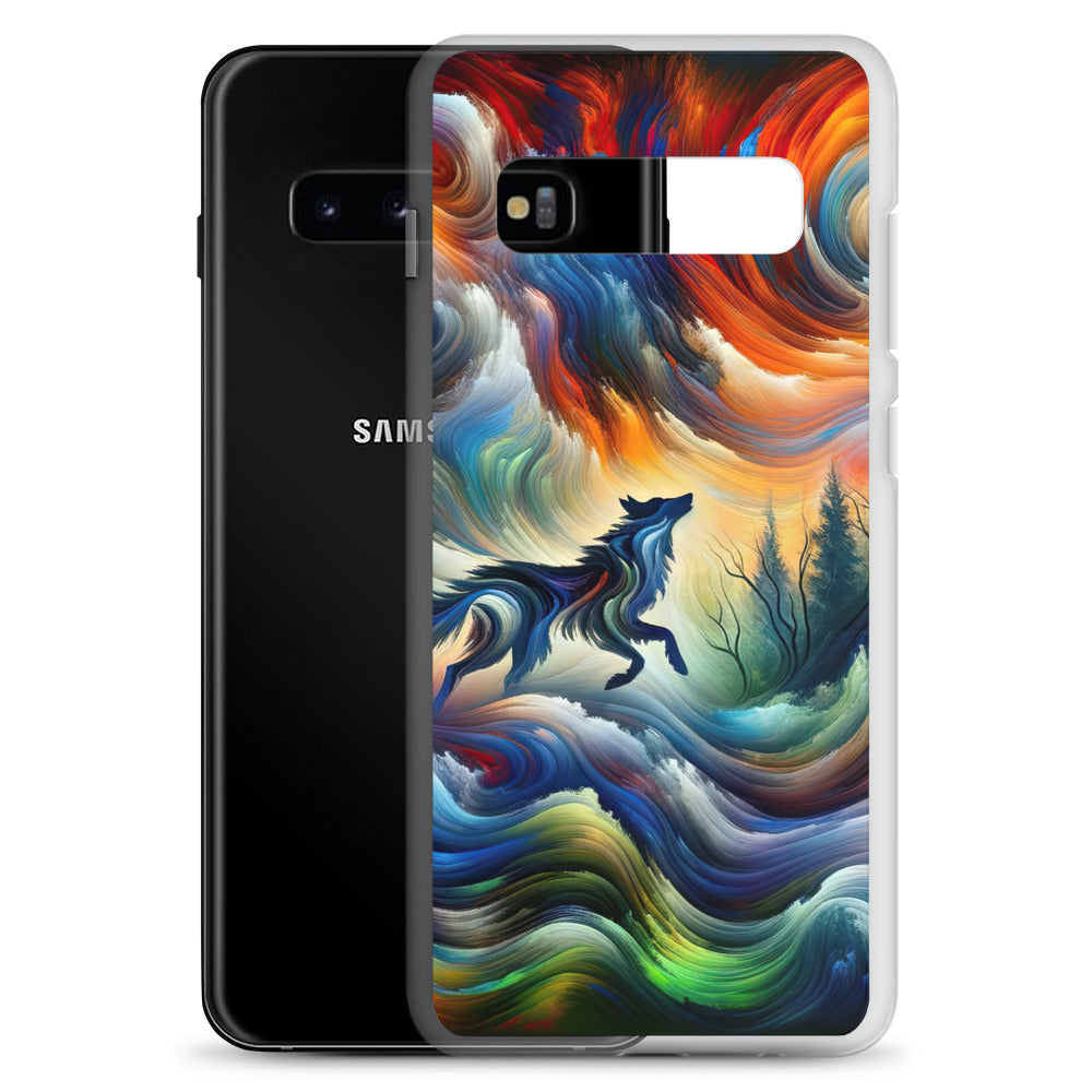 Alpen Abstraktgemälde mit Wolf Silhouette in lebhaften Farben (AN) - Samsung Schutzhülle (durchsichtig) xxx yyy zzz