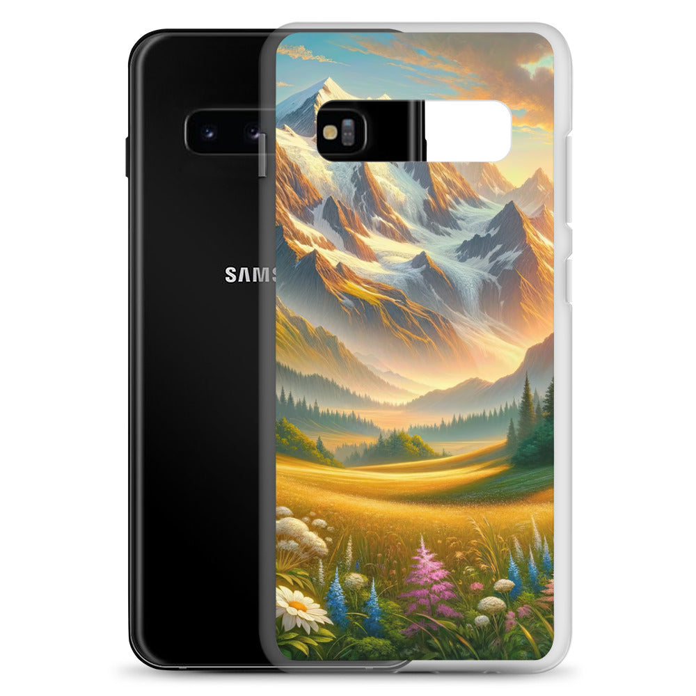 Heitere Alpenschönheit: Schneeberge und Wildblumenwiesen - Samsung Schutzhülle (durchsichtig) berge xxx yyy zzz