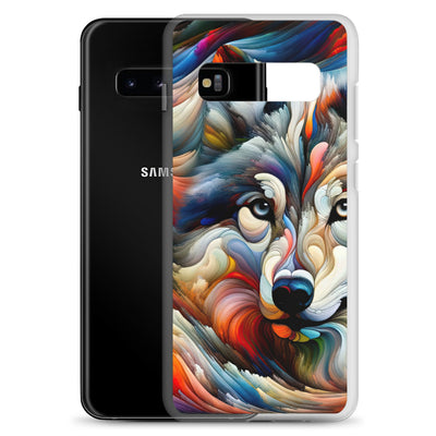 Abstrakte Kunst der Alpen mit einem Wolf. Chaotischer Tanz aus Farben und Formen. Surreale Landschaft (AN) - Samsung Schutzhülle (durchsichtig) xxx yyy zzz