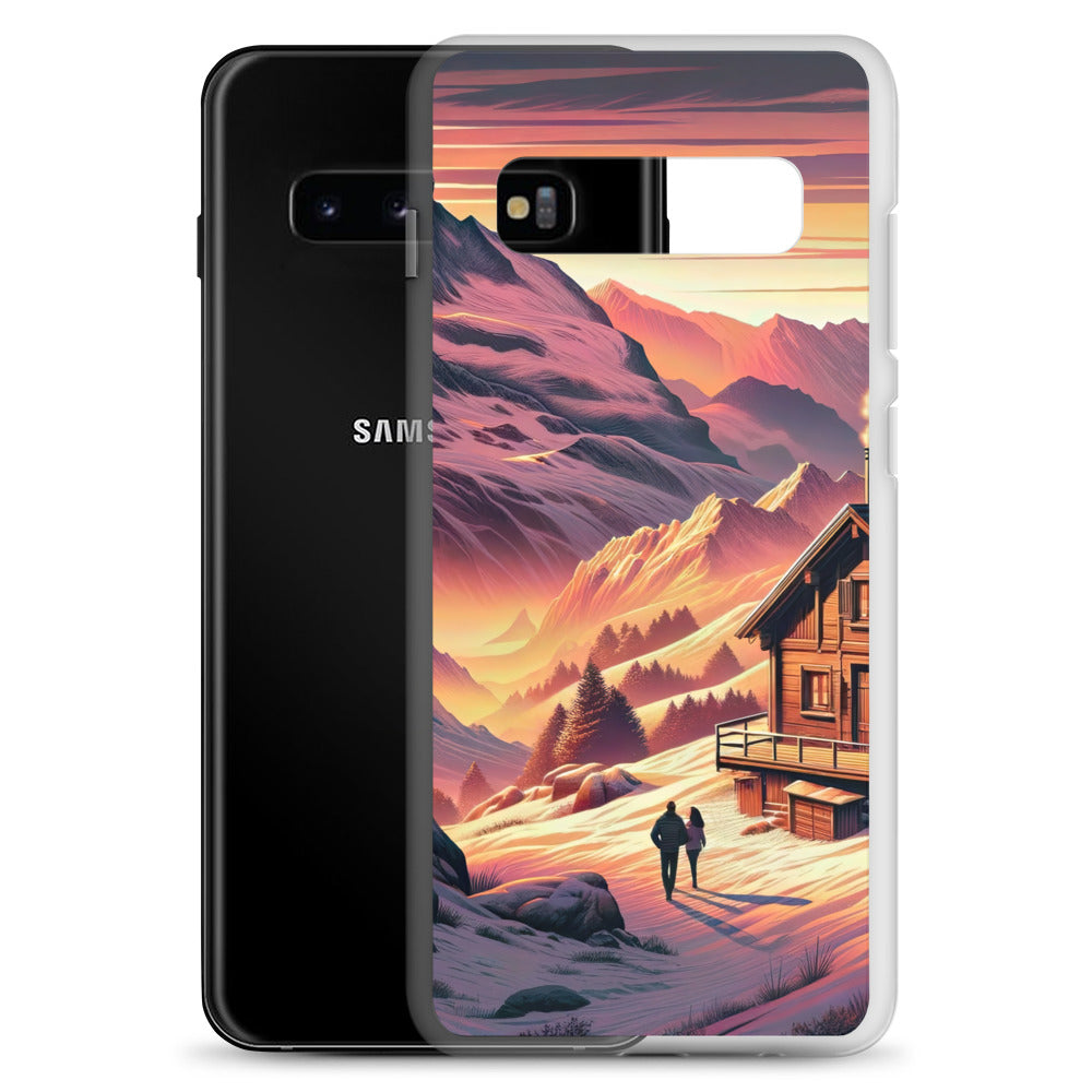 Berghütte im goldenen Sonnenuntergang: Digitale Alpenillustration - Samsung Schutzhülle (durchsichtig) berge xxx yyy zzz