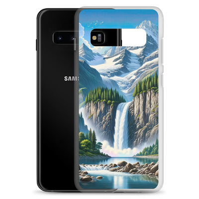 Illustration einer unberührten Alpenkulisse im Hochsommer. Wasserfall und See - Samsung Schutzhülle (durchsichtig) berge xxx yyy zzz