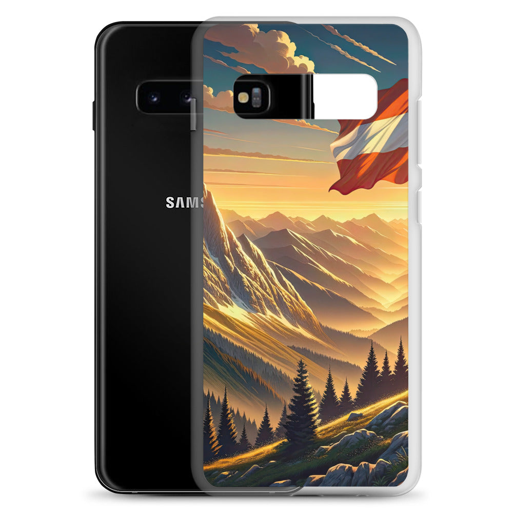 Ruhiger Alpenabend mit österreichischer Flagge und goldenem Sonnenuntergang - Samsung Schutzhülle (durchsichtig) berge xxx yyy zzz