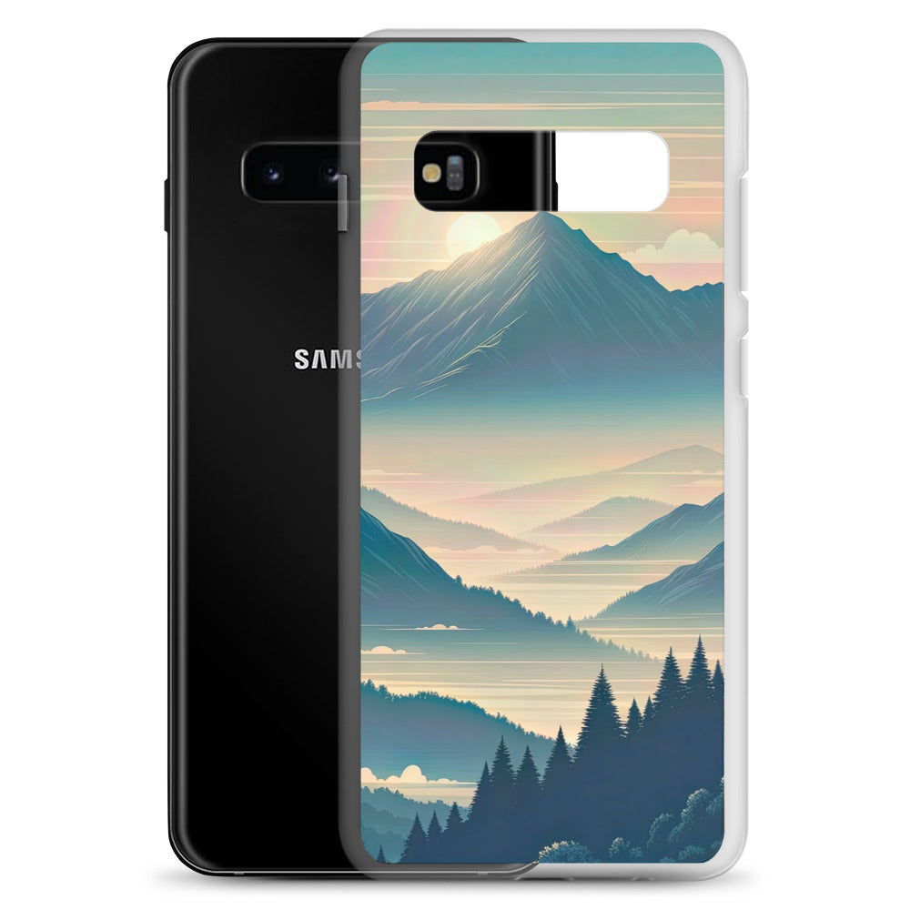 Bergszene bei Morgendämmerung, erste Sonnenstrahlen auf Bergrücken - Samsung Schutzhülle (durchsichtig) berge xxx yyy zzz