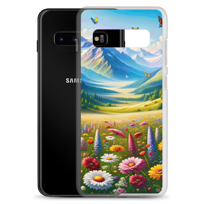 Ölgemälde einer ruhigen Almwiese, Oase mit bunter Wildblumenpracht - Samsung Schutzhülle (durchsichtig) camping xxx yyy zzz