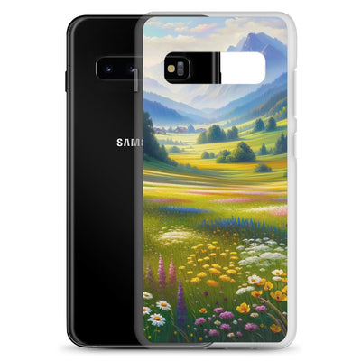 Ölgemälde einer Almwiese, Meer aus Wildblumen in Gelb- und Lilatönen - Samsung Schutzhülle (durchsichtig) berge xxx yyy zzz