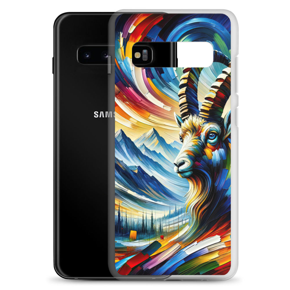 Alpen-Ölgemälde mit kräftigen Farben und Bergsteinbock in lebendiger Szenerie - Samsung Schutzhülle (durchsichtig) berge xxx yyy zzz