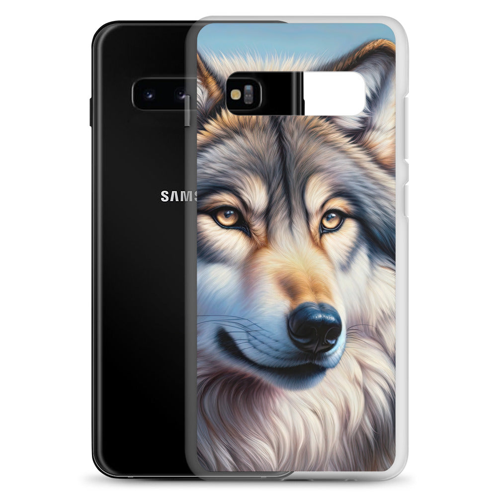 Ölgemäldeporträt eines majestätischen Wolfes mit intensiven Augen in der Berglandschaft (AN) - Samsung Schutzhülle (durchsichtig) xxx yyy zzz