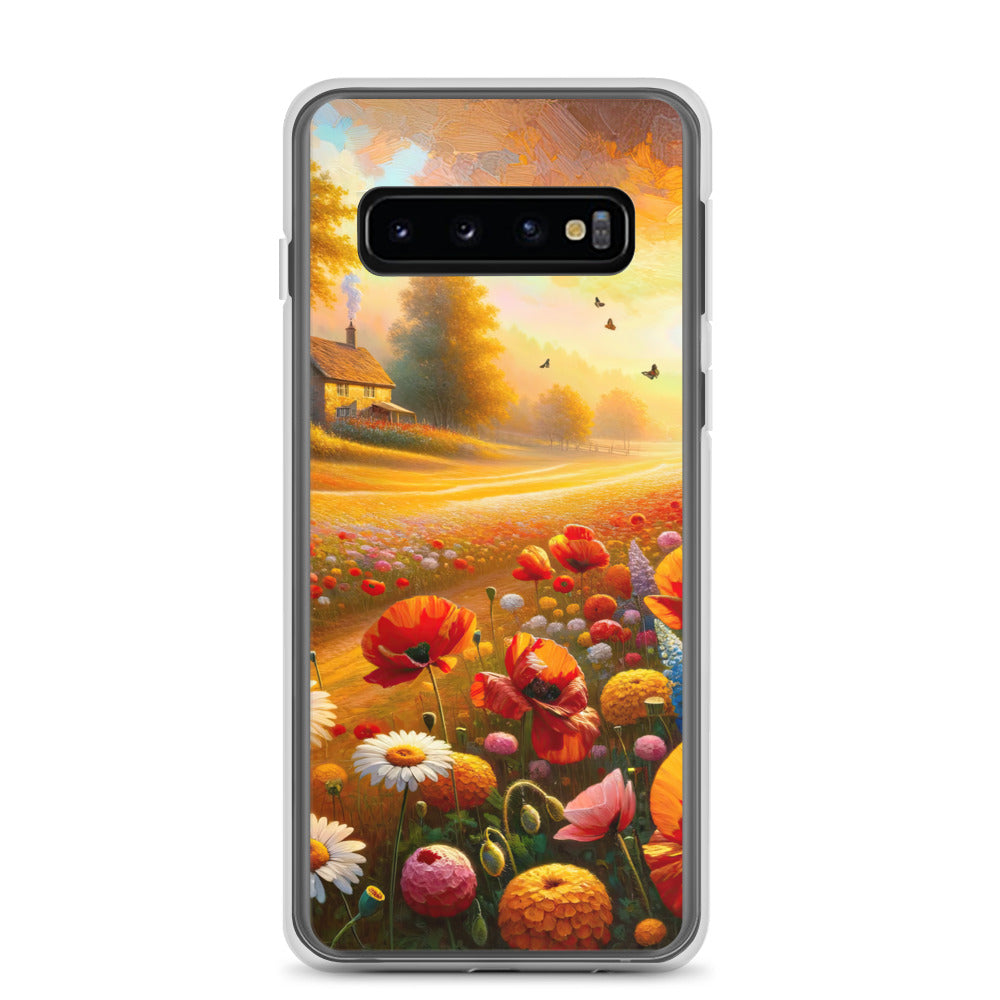 Ölgemälde eines Blumenfeldes im Sonnenuntergang, leuchtende Farbpalette - Samsung Schutzhülle (durchsichtig) camping xxx yyy zzz Samsung Galaxy S10