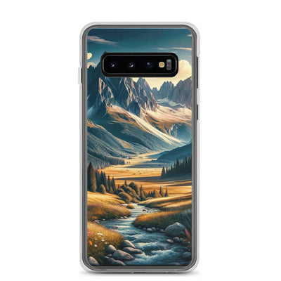 Quadratisches Kunstwerk der Alpen, majestätische Berge unter goldener Sonne - Samsung Schutzhülle (durchsichtig) berge xxx yyy zzz Samsung Galaxy S10