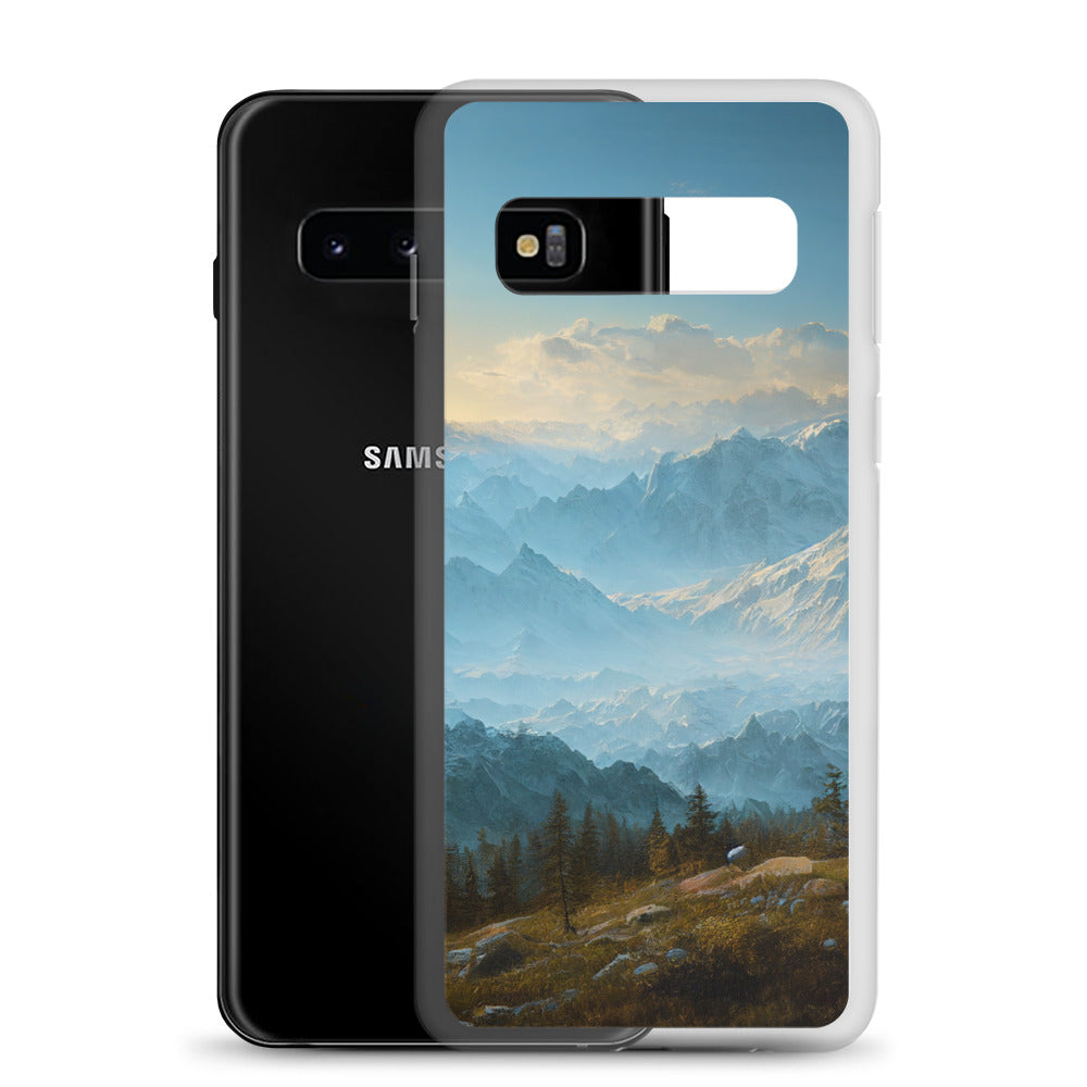 Schöne Berge mit Nebel bedeckt - Ölmalerei - Samsung Schutzhülle (durchsichtig) berge xxx