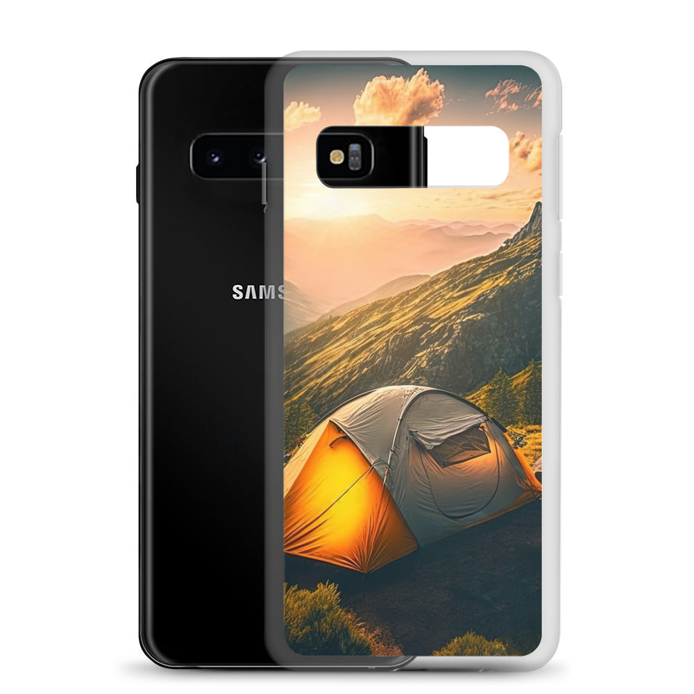 Zelt auf Berg im Sonnenaufgang - Landschafts - Samsung Schutzhülle (durchsichtig) camping xxx