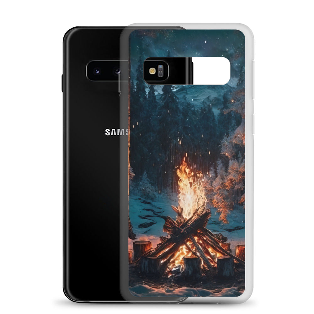 Lagerfeuer beim Camping - Wald mit Schneebedeckten Bäumen - Malerei - Samsung Schutzhülle (durchsichtig) camping xxx