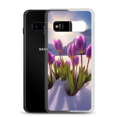 Tulpen im Schnee und in den Bergen - Blumen im Winter - Samsung Schutzhülle (durchsichtig) berge xxx