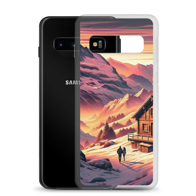 Berghütte im goldenen Sonnenuntergang: Digitale Alpenillustration - Samsung Schutzhülle (durchsichtig) berge xxx yyy zzz