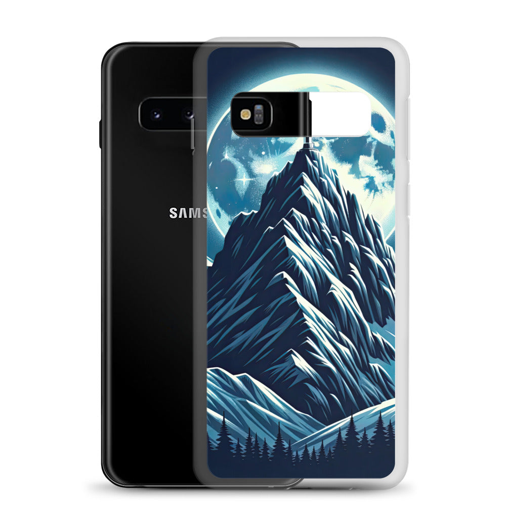 Mondnacht und Gipfelkreuz in den Alpen, glitzernde Schneegipfel - Samsung Schutzhülle (durchsichtig) berge xxx yyy zzz