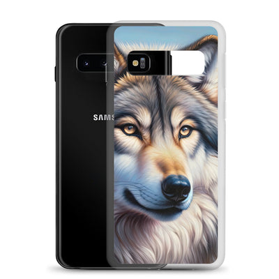 Ölgemäldeporträt eines majestätischen Wolfes mit intensiven Augen in der Berglandschaft (AN) - Samsung Schutzhülle (durchsichtig) xxx yyy zzz