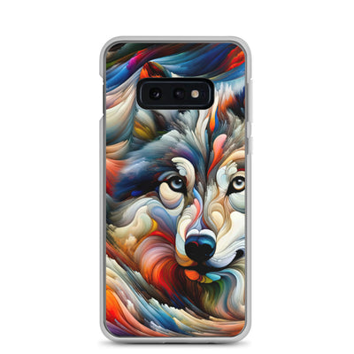 Abstrakte Kunst der Alpen mit einem Wolf. Chaotischer Tanz aus Farben und Formen. Surreale Landschaft (AN) - Samsung Schutzhülle (durchsichtig) xxx yyy zzz Samsung Galaxy S10e