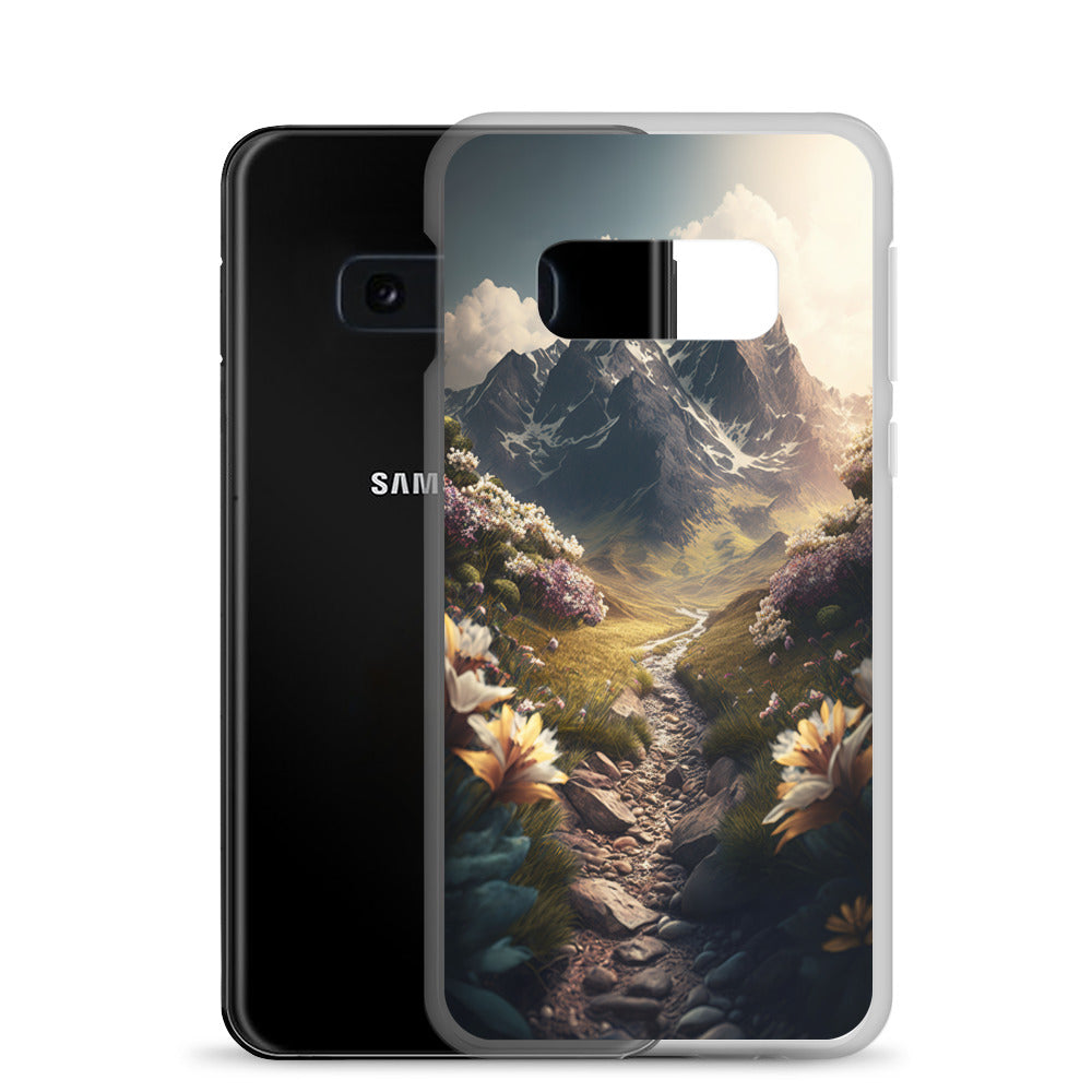 Epischer Berg, steiniger Weg und Blumen - Realistische Malerei - Samsung Schutzhülle (durchsichtig) berge xxx