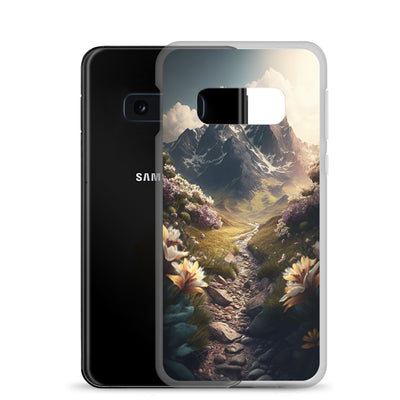 Epischer Berg, steiniger Weg und Blumen - Realistische Malerei - Samsung Schutzhülle (durchsichtig) berge xxx